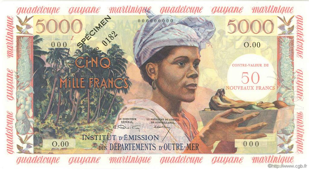50 Nouveaux Francs sur 5000 Francs Antillaise Spécimen ANTILLES FRANÇAISES  1960 P.03s pr.NEUF