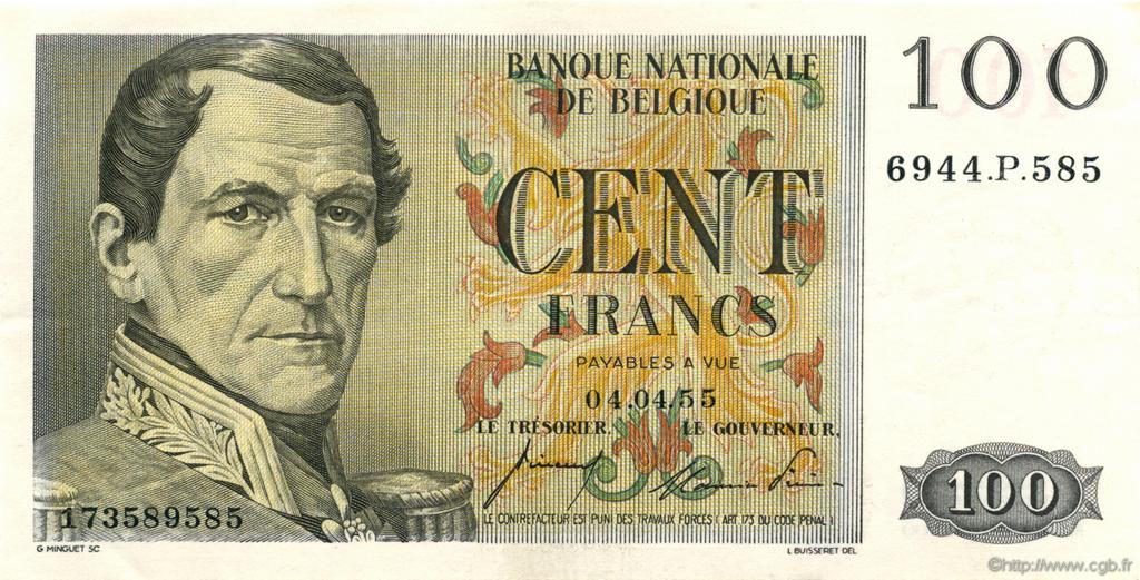 100 Francs BELGIQUE  1955 P.129b SUP