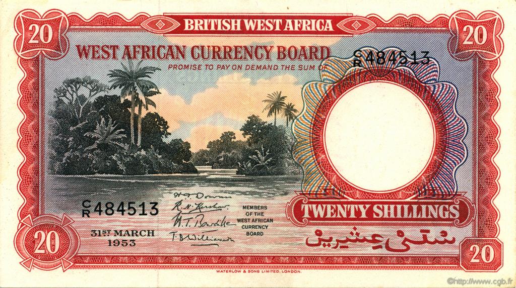 20 Shillings AFRIQUE OCCIDENTALE BRITANNIQUE  1953 P.10a pr.SPL