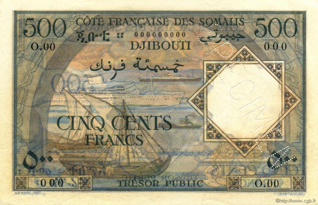 500 Francs Spécimen DJIBOUTI  1952 P.27s SUP+