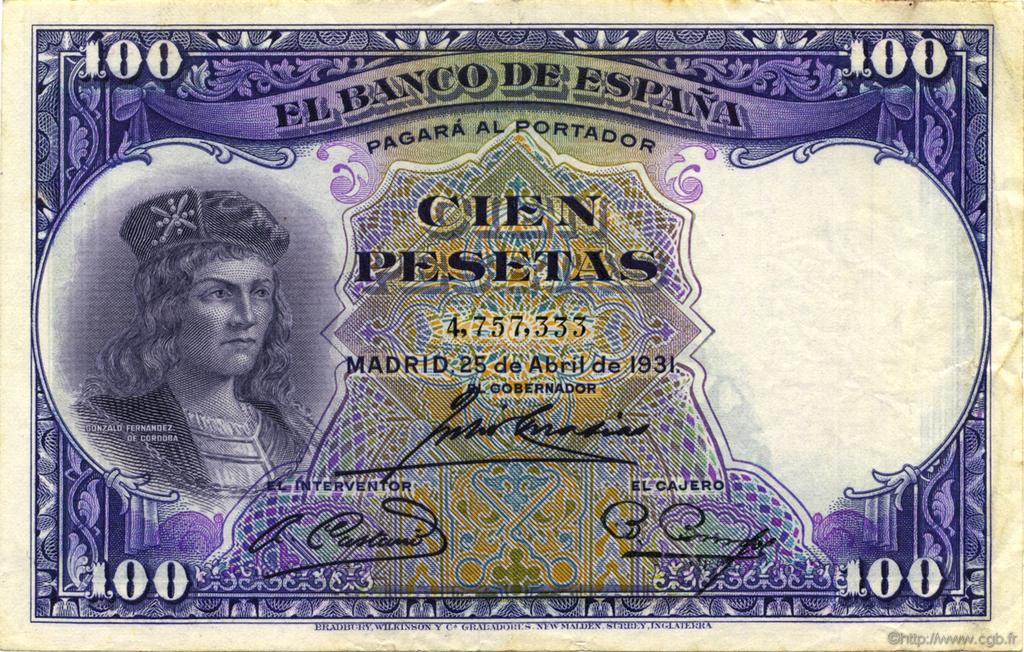 100 Pesetas ESPAGNE  1931 P.083 TTB