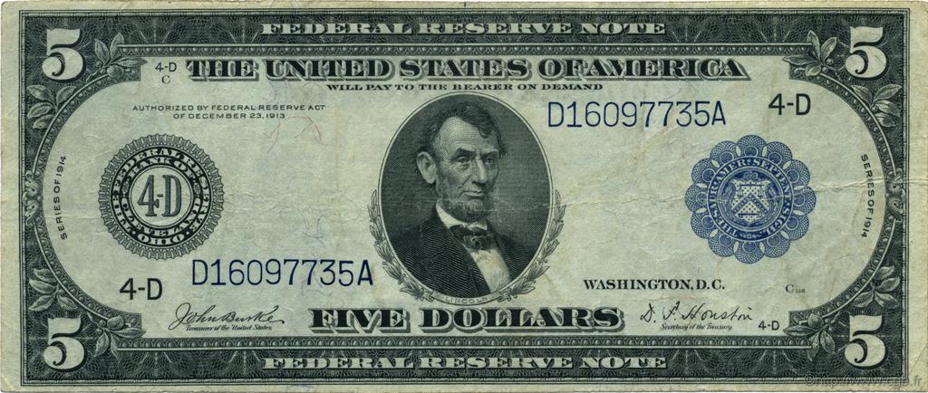 5 Dollars ÉTATS-UNIS D AMÉRIQUE Cleveland 1914 P.359b TTB