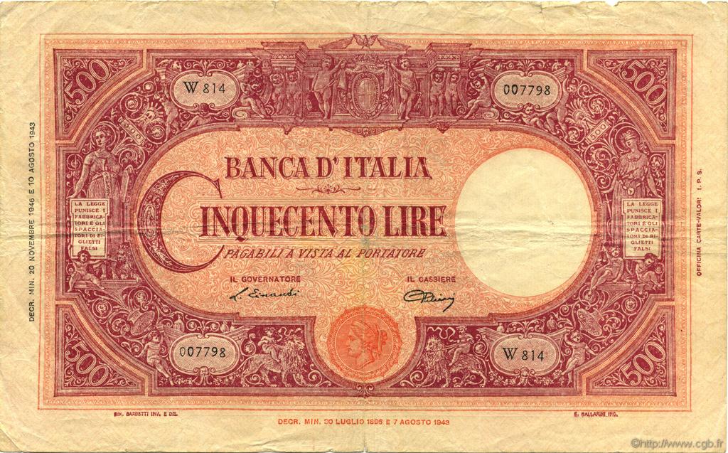 500 Lire ITALIE  1946 P.070d TB