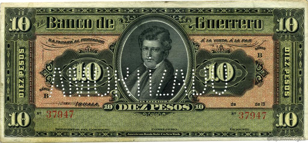 10 Pesos Non émis MEXIQUE Guerrero 1914 PS.0299b SUP