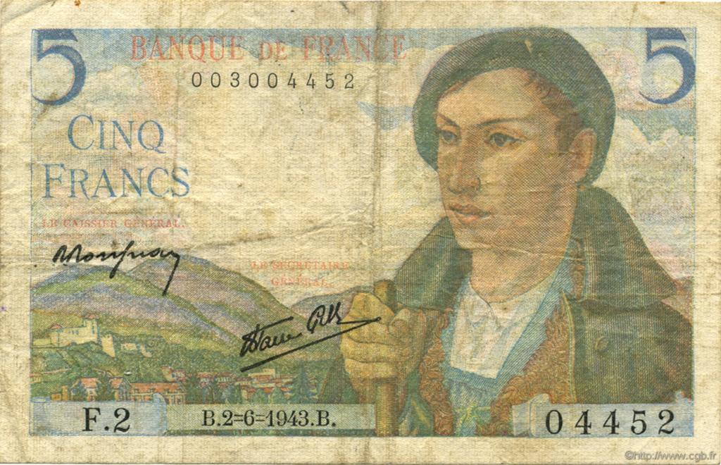 5 Francs BERGER FRANCE  1943 F.05.01 TB+