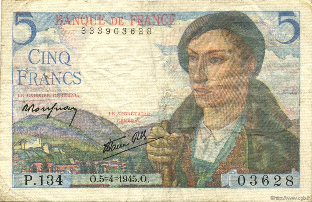5 Francs BERGER FRANCE  1945 F.05.06 TTB