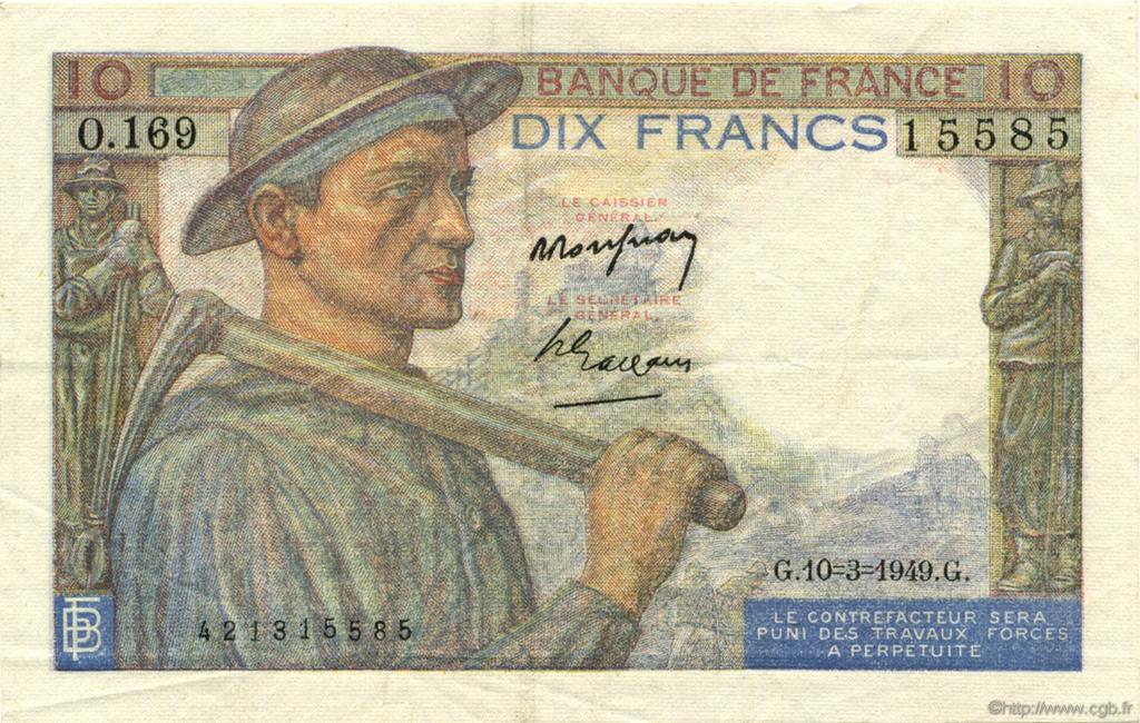 10 Francs MINEUR FRANCE  1949 F.08.20 TTB+