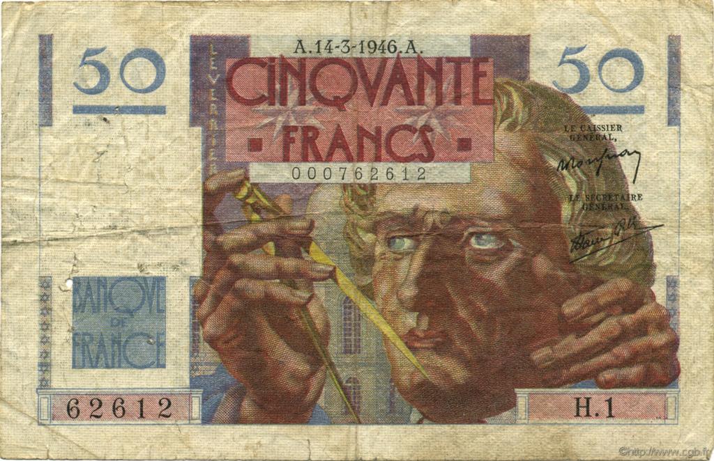 50 Francs LE VERRIER FRANCE  1946 F.20.01 B à TB