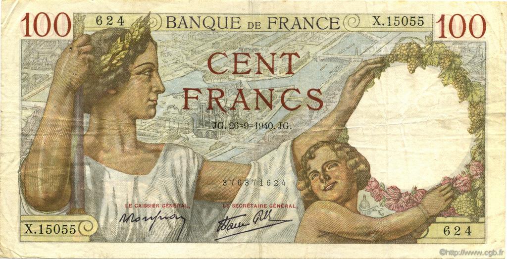 100 Francs SULLY FRANCE  1940 F.26.38 TB+