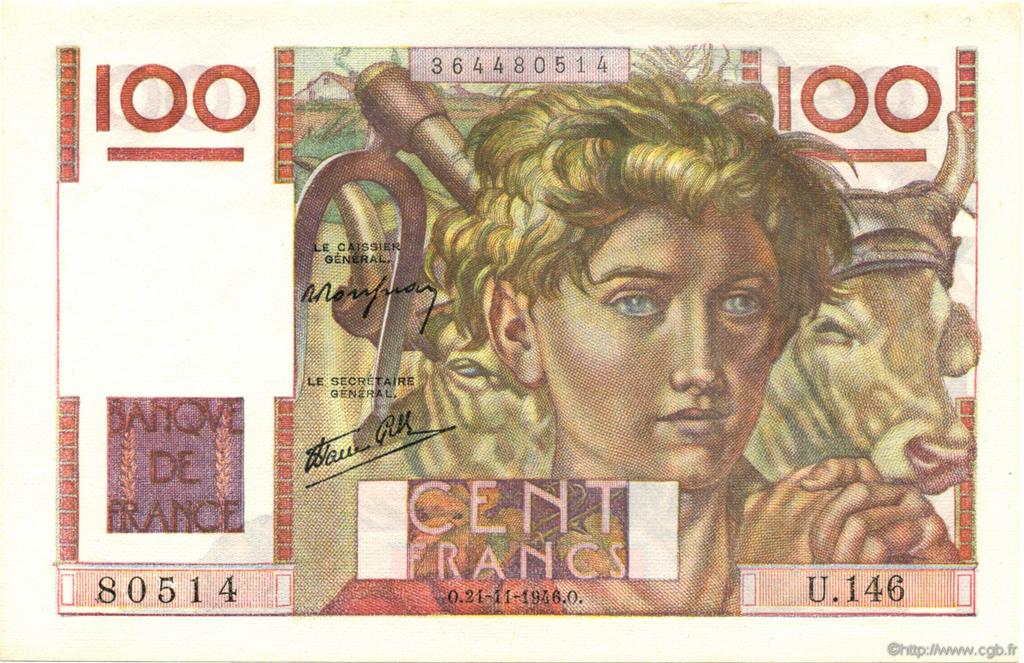 100 Francs JEUNE PAYSAN FRANCE  1946 F.28.11 pr.NEUF