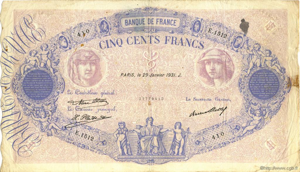 500 Francs BLEU ET ROSE FRANCE  1931 F.30.34 TB