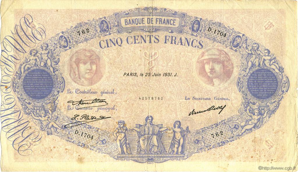 500 Francs BLEU ET ROSE FRANCE  1931 F.30.34 TB+