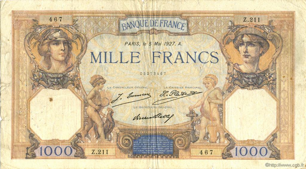 1000 Francs CÉRÈS ET MERCURE FRANCE  1927 F.37.01 pr.TB