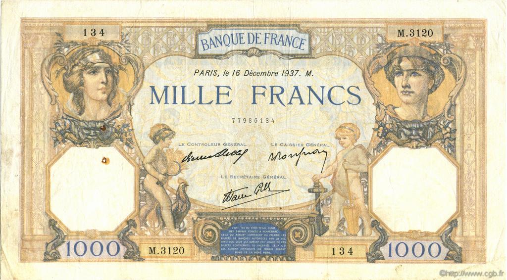 1000 Francs CÉRÈS ET MERCURE type modifié FRANCE  1937 F.38.07 pr.TTB