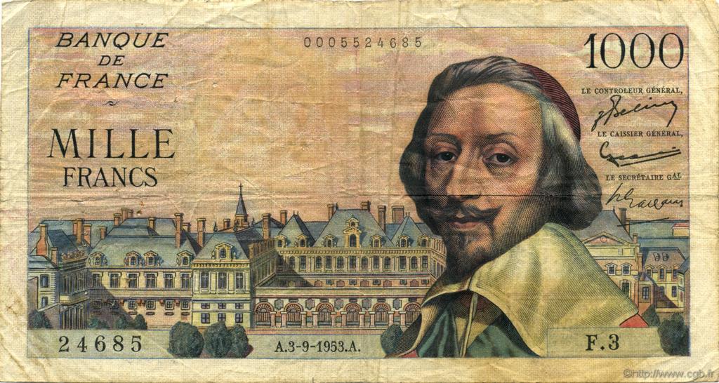 1000 Francs RICHELIEU FRANCE  1953 F.42.02 TB