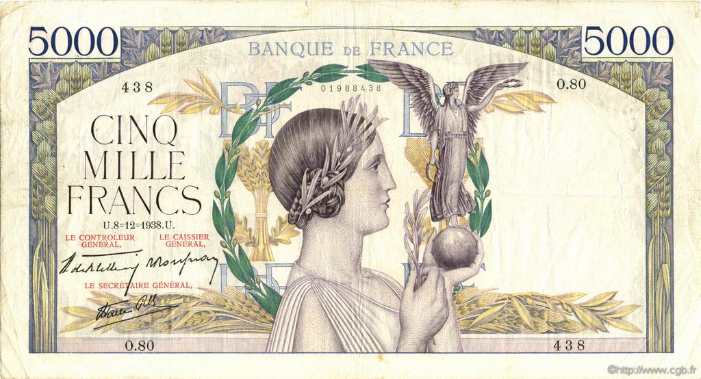 5000 Francs VICTOIRE Impression à plat FRANCE  1938 F.46.01 TB+