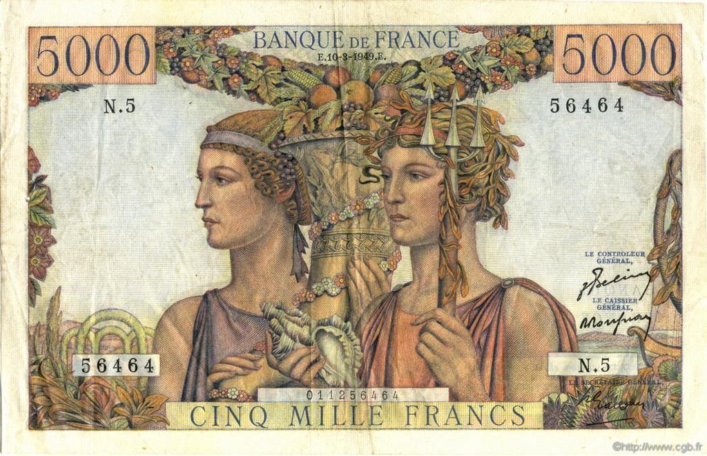 5000 Francs TERRE ET MER FRANCE  1949 F.48.01 TTB