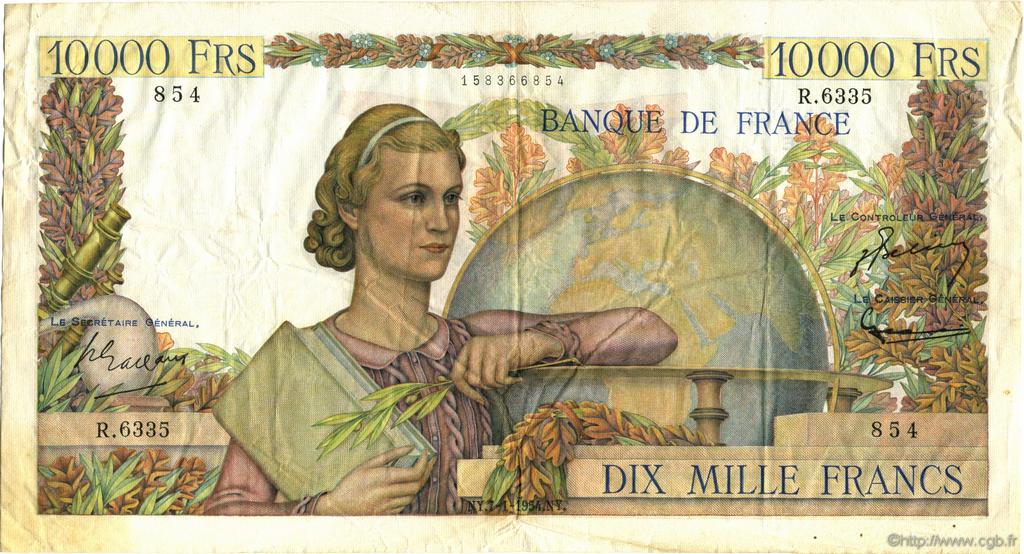 10000 Francs GÉNIE FRANÇAIS FRANCE  1954 F.50.69 TTB