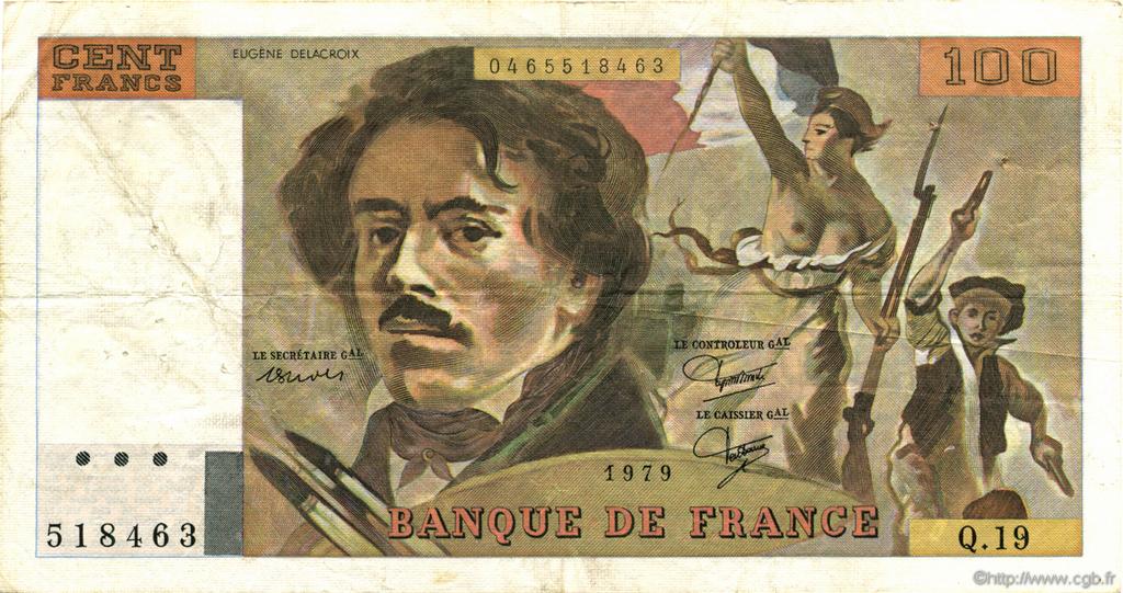 100 Francs DELACROIX modifié FRANCE  1979 F.69.03 pr.TTB