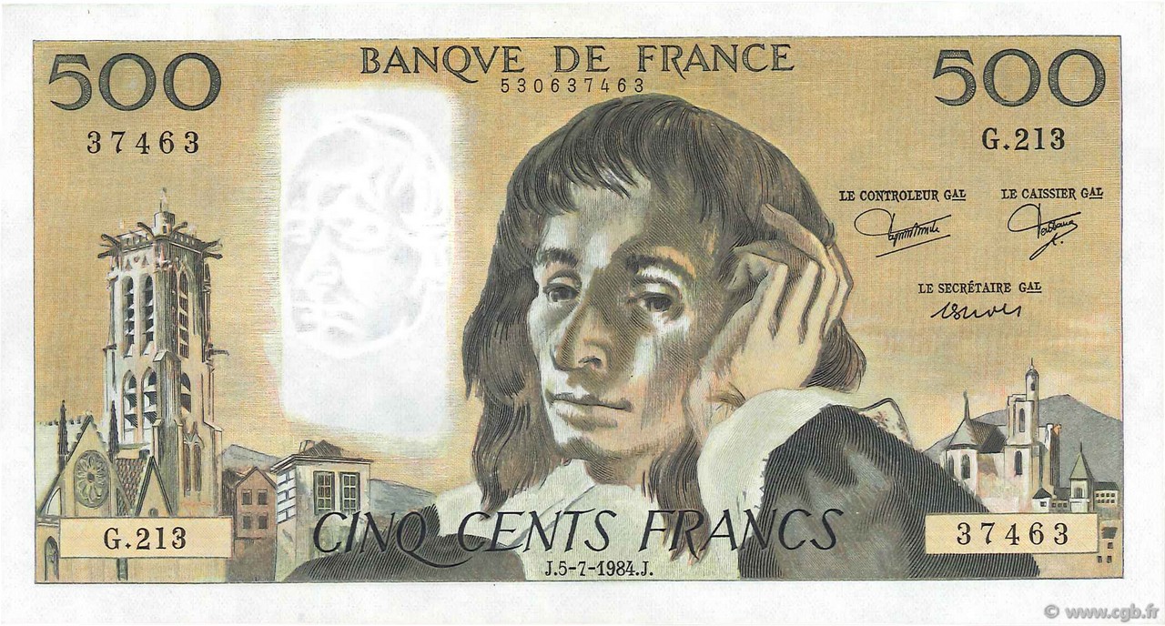 500 Francs PASCAL FRANCE  1984 F.71.31 SPL
