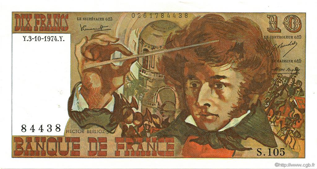 10 Francs BERLIOZ FRANCE  1974 F.63.07a SUP+