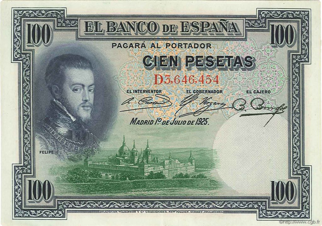100 Pesetas SPAIN  1925 P.069c XF