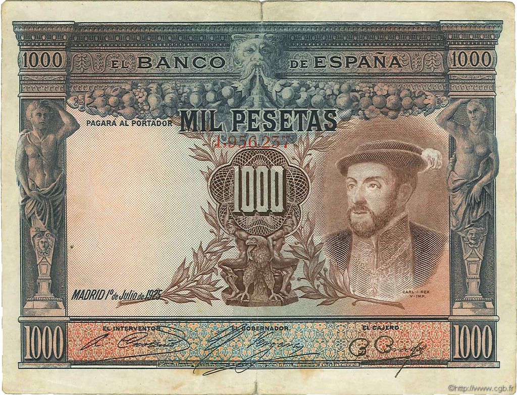 1000 Pesetas ESPAGNE  1925 P.070b TB+