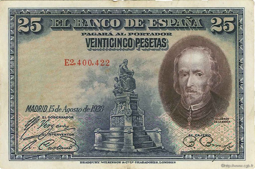 25 Pesetas SPAIN  1928 P.074b VF