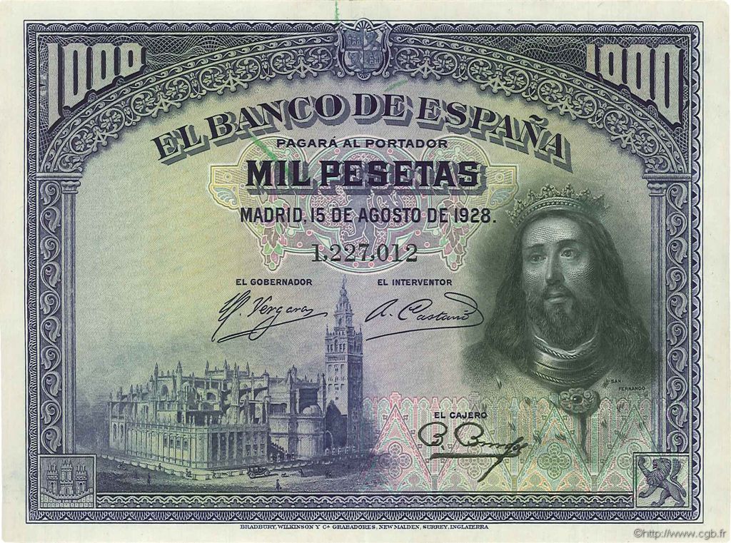 1000 Pesetas ESPAGNE  1928 P.078a TTB