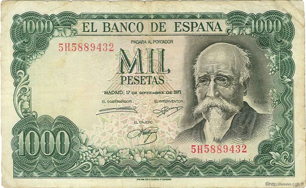 1000 Pesetas SPAIN  1971 P.154 F