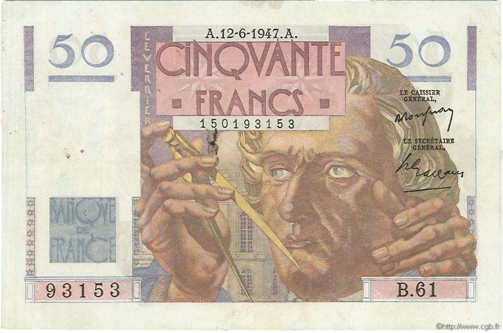 50 Francs LE VERRIER FRANCE  1947 F.20.08 TTB