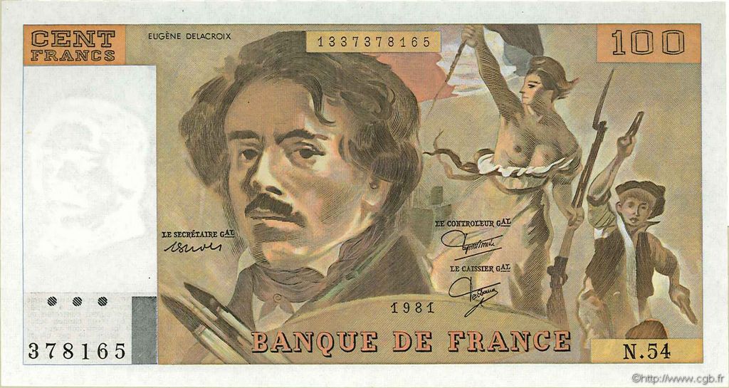 100 Francs DELACROIX modifié FRANCE  1981 F.69.05 SUP+