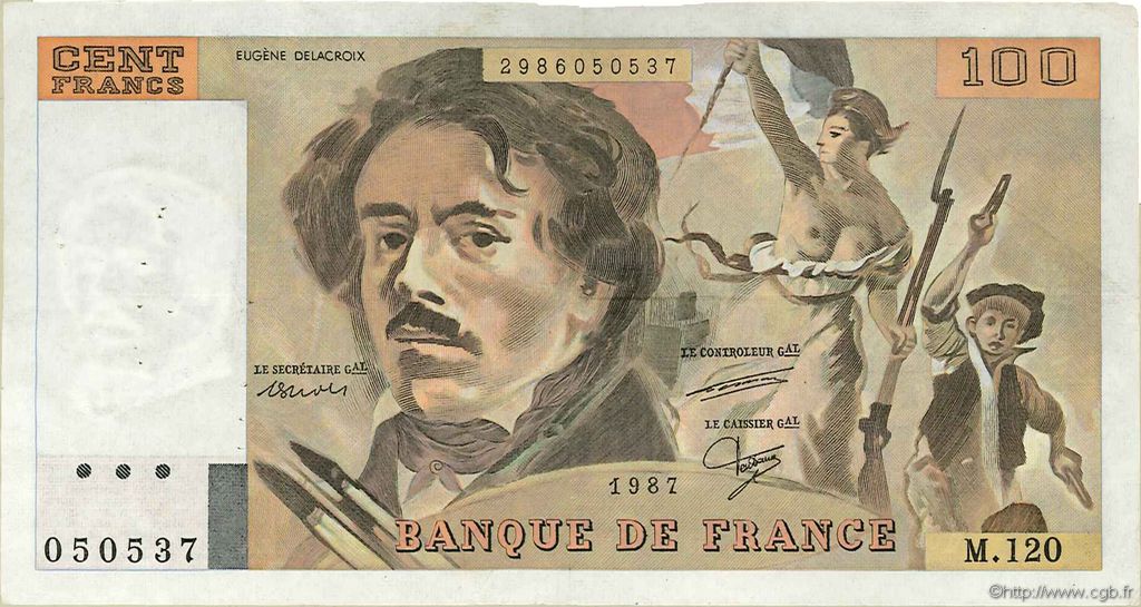 100 Francs DELACROIX modifié FRANCE  1987 F.69.11 TTB