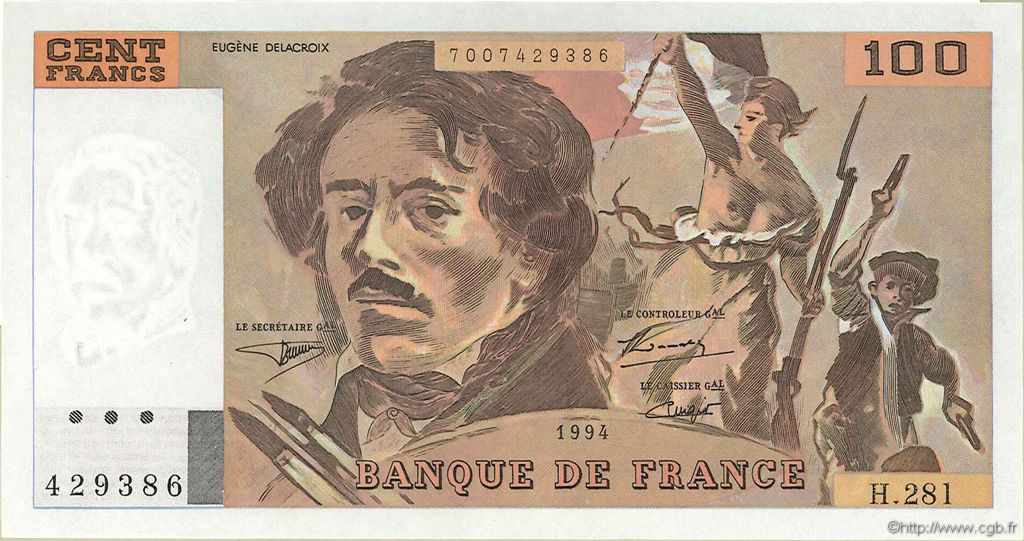 100 Francs DELACROIX 442-1 & 442-2 FRANCE  1994 F.69ter.01c NEUF