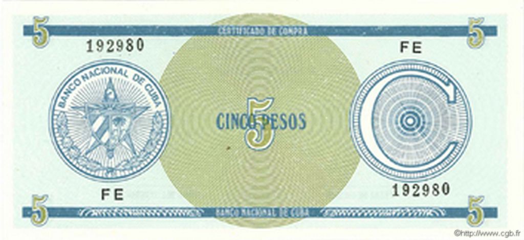 5 Pesos CUBA  1990 P.FX21 NEUF