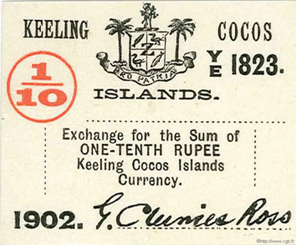 1/10 Rupee ÎLES KEELING COCOS  1902 PS.123 pr.NEUF
