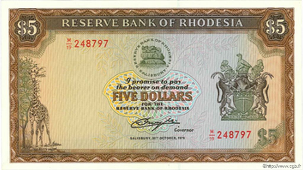 5 Dollars RHODÉSIE  1978 P.32b pr.NEUF