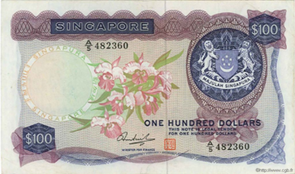 100 Dollars SINGAPOUR  1973 P.06d TTB