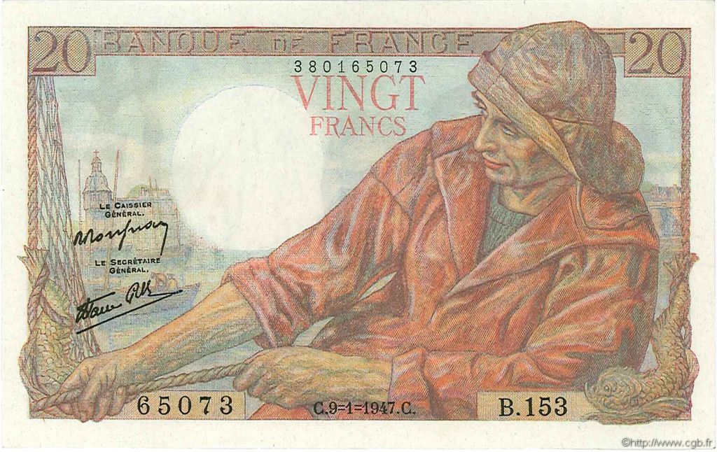 20 Francs PÊCHEUR FRANCE  1947 F.13.11 pr.SPL