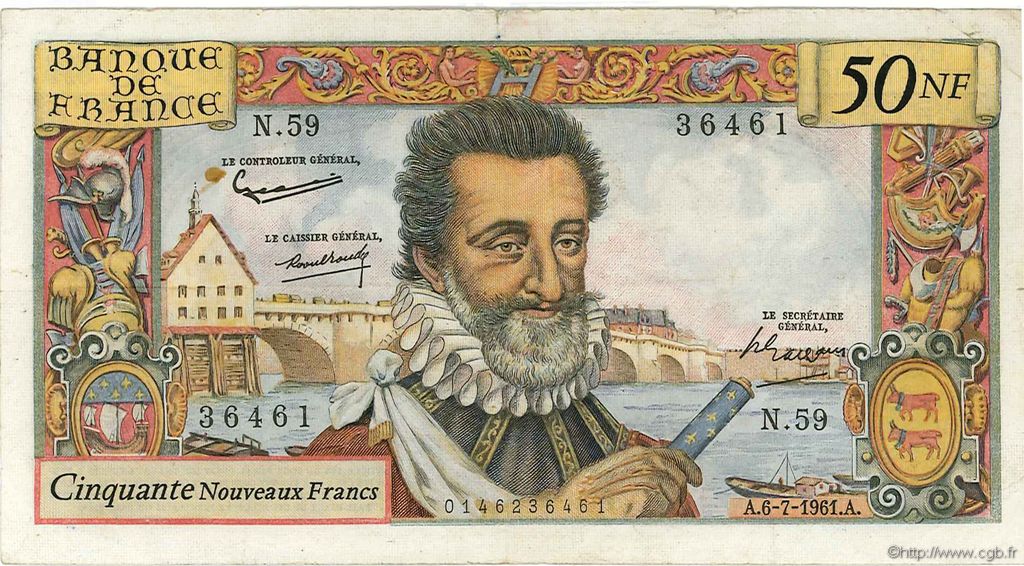 50 Nouveaux Francs HENRI IV FRANCE  1961 F.58.06 TB+