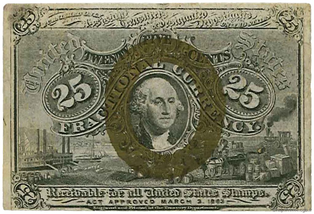 25 Cents ÉTATS-UNIS D AMÉRIQUE  1863 P.103 TB+