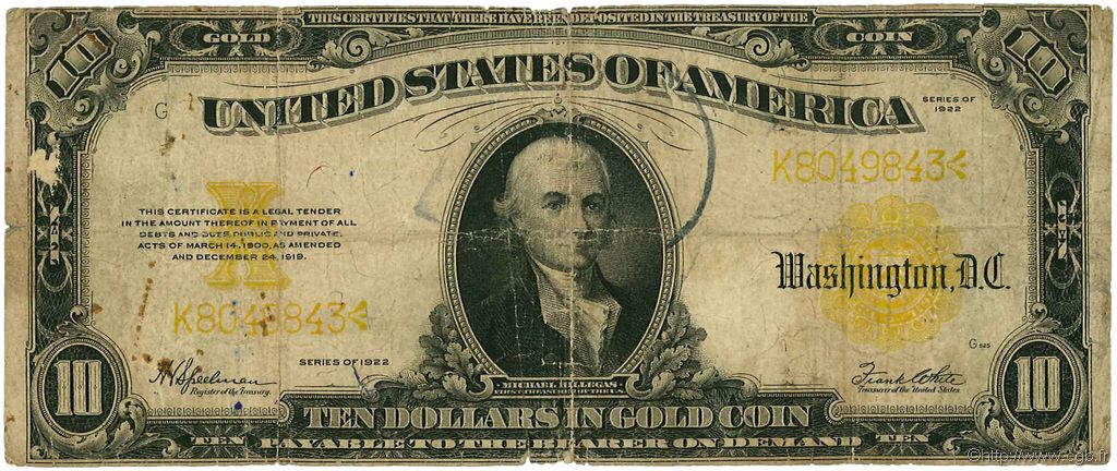 10 Dollars ÉTATS-UNIS D AMÉRIQUE  1922 P.274 B+