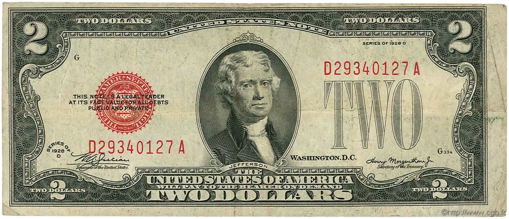 2 Dollars ÉTATS-UNIS D AMÉRIQUE  1928 P.378d TB