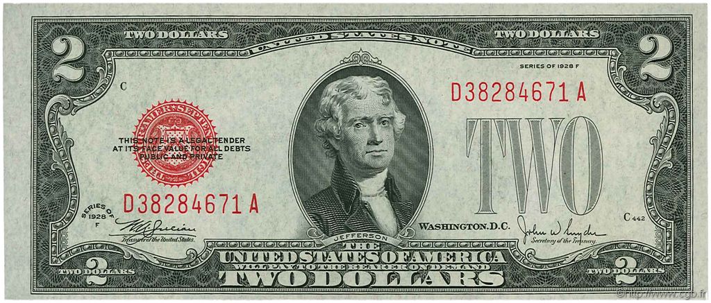 2 Dollars ÉTATS-UNIS D AMÉRIQUE  1928 P.378f pr.NEUF