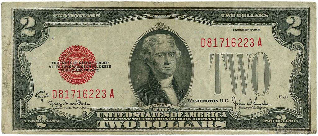 2 Dollars ÉTATS-UNIS D AMÉRIQUE  1928 P.378g TB+