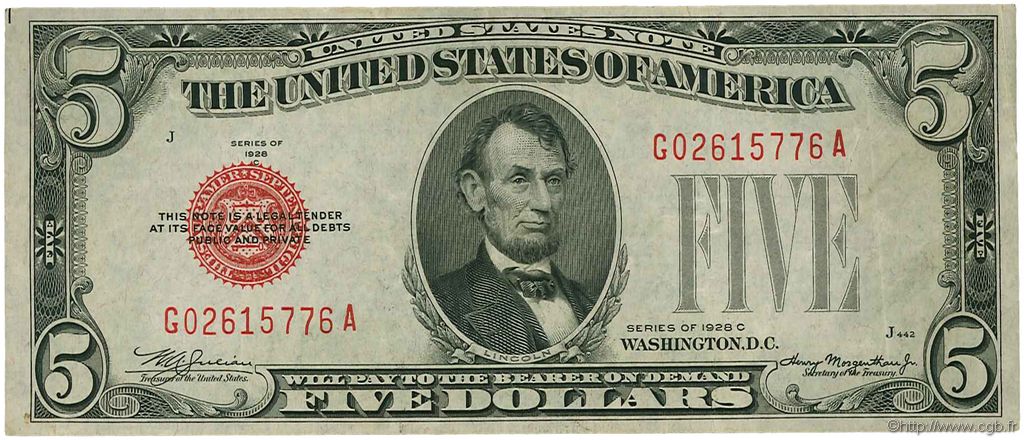 5 Dollars ÉTATS-UNIS D AMÉRIQUE  1928 P.379c TTB+
