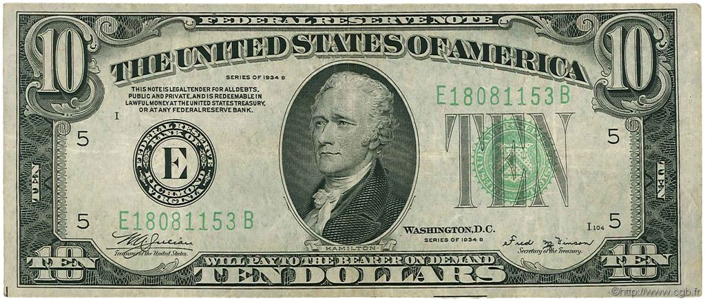 10 Dollars ÉTATS-UNIS D AMÉRIQUE Richmond 1934 P.430Db TTB