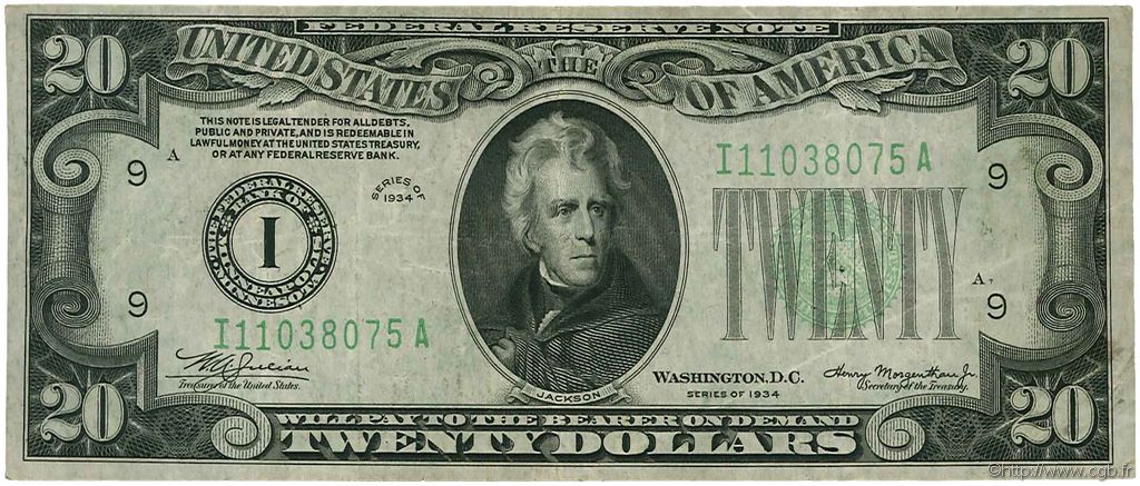 20 Dollars ÉTATS-UNIS D AMÉRIQUE Minneapolis 1934 P.431D TB