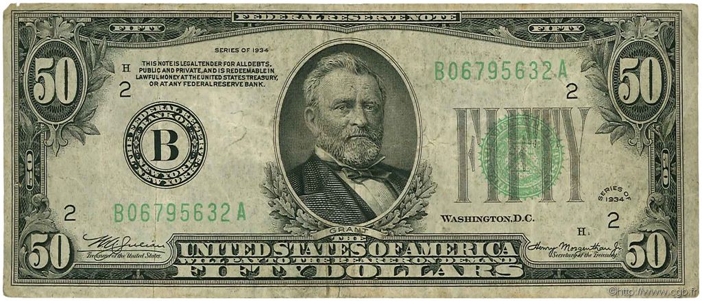 50 Dollars ÉTATS-UNIS D AMÉRIQUE New York 1934 P.432D pr.TB