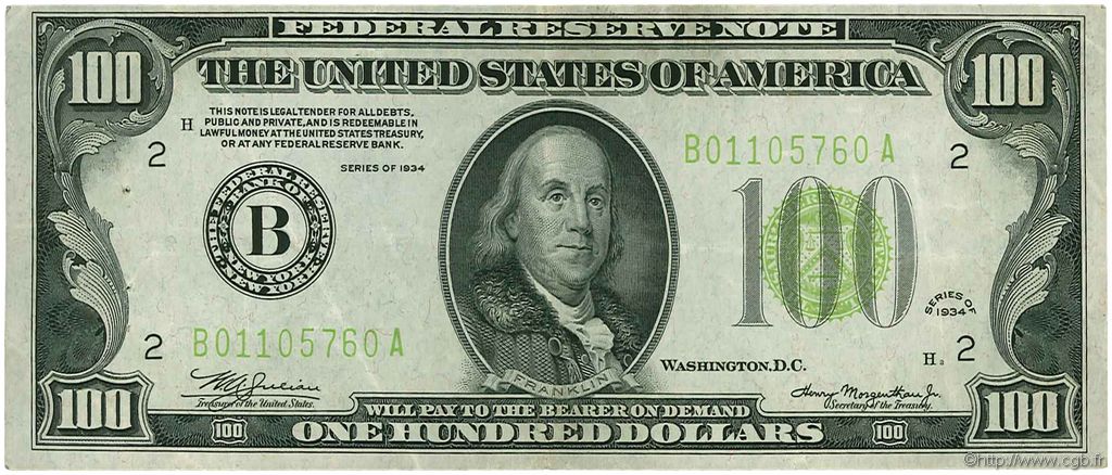 100 Dollars ÉTATS-UNIS D AMÉRIQUE New York 1934 P.433D TTB+